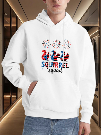 Men's Graphic Hoodie Fireworks And Colorful Party Squirrels Among Festive Bursts Squirrel