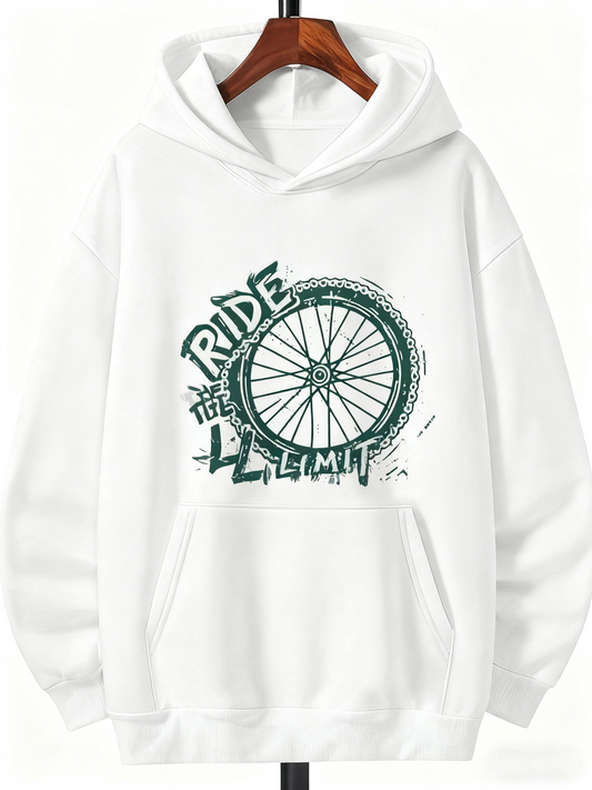 Men's Graphic Hoodie Ride With Green Tire Tracks And Wheel Limit Bicycle