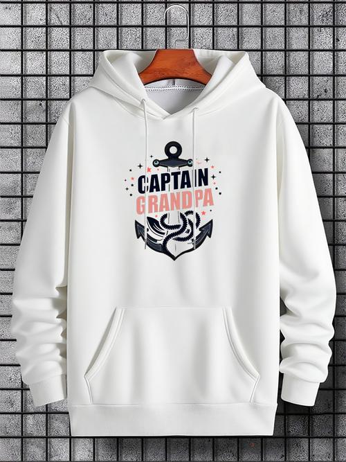 Men's Graphic Hoodie Captain Grandpa Nautical Anchor With Waves Under Festive Confetti Design