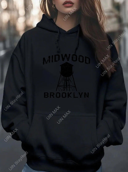 Women's Graphic Hoodie Midwood Brooklyn Graphic With Tower Under City Skyline