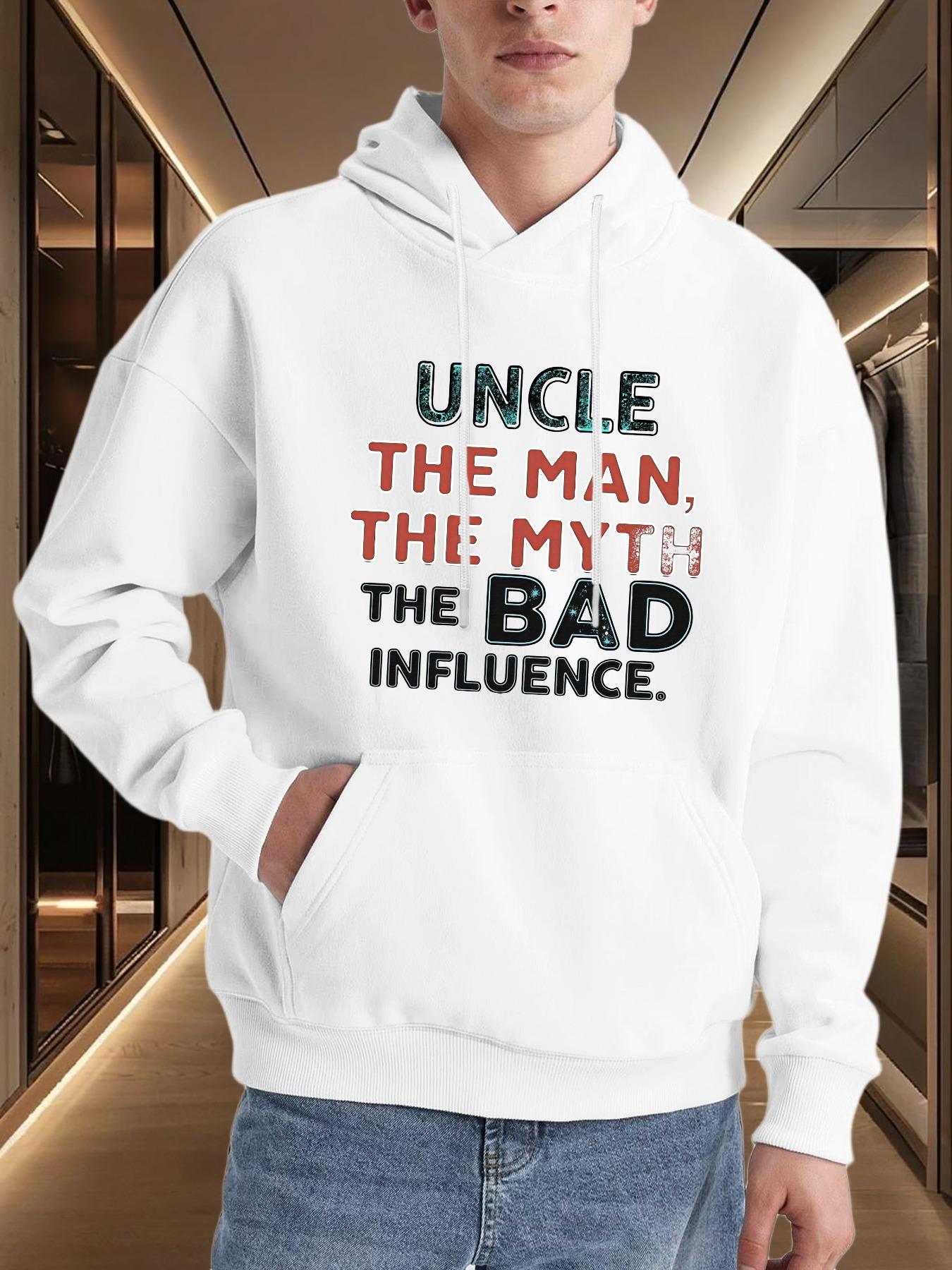 Men's Graphic Hoodie Uncle The Man The Myth The Bad Influence Bold Text Hoodie