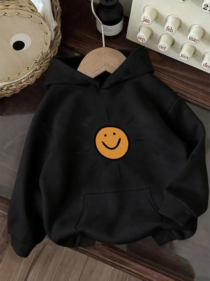 Women's Graphic Hoodie Smiling Orange Face Surrounded By Playful Radiant Lines Hoodie