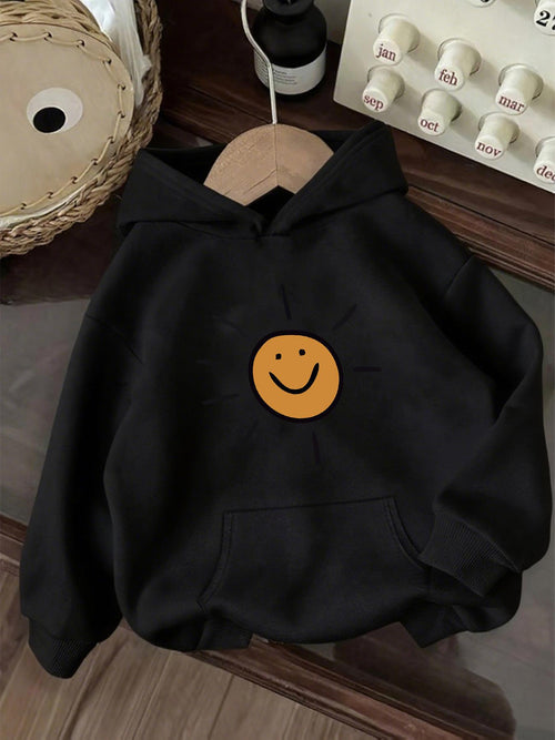 Women's Graphic Hoodie Smiling Orange Face Surrounded By Playful Radiant Lines Hoodie