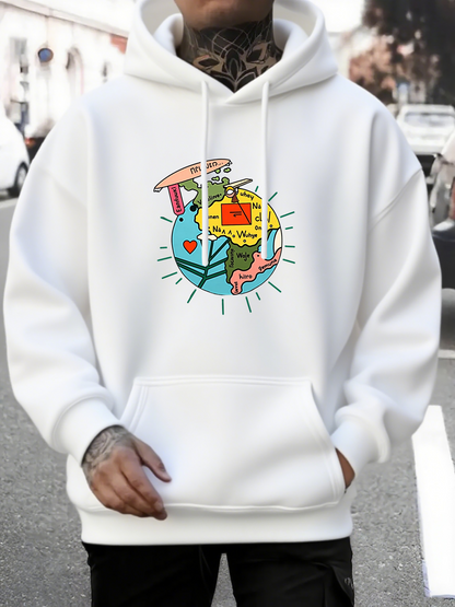 Men's Graphic Hoodie Pizza Slice With Melting Cheese Over Blue Globe Earth