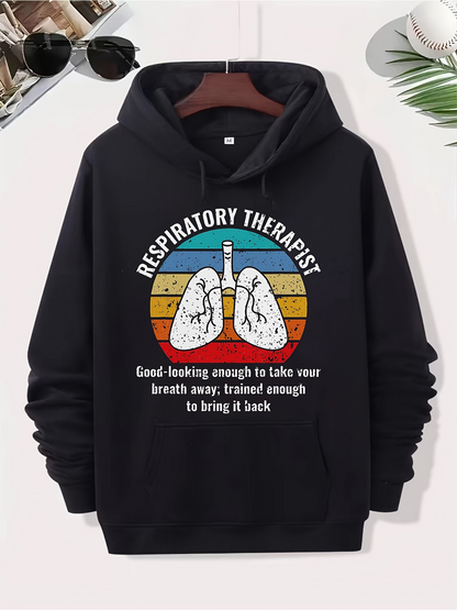 Men's Graphic Hoodie Respiratory Therapist Vintage Striped Sunset With Lungs Graphic