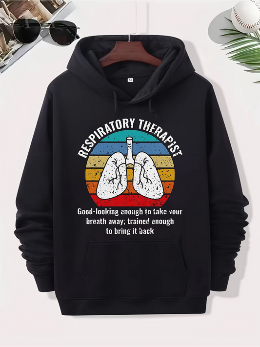 Men's Graphic Hoodie Respiratory Therapist Vintage Striped Sunset With Lungs Graphic