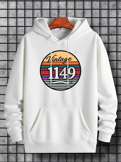 Men's Graphic Hoodie Vintage Number With Retro Sunset Lines Hoodie