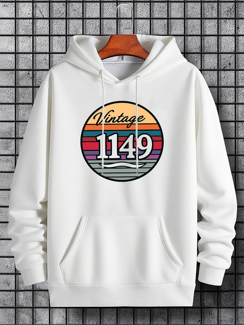 Men's Graphic Hoodie Vintage Number With Retro Sunset Lines Hoodie