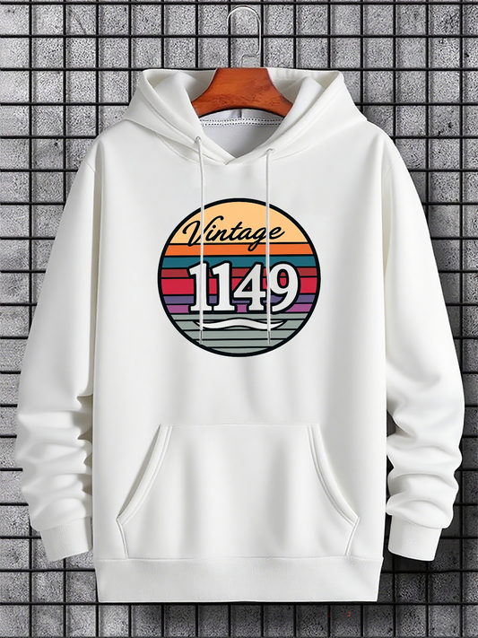 Men's Graphic Hoodie Vintage Number With Retro Sunset Lines Hoodie