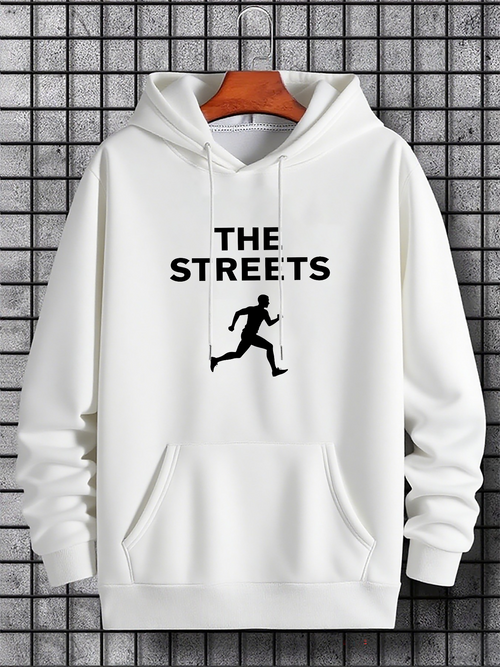 Men's Graphic Hoodie The Streets Athletic Figure Running Under Bold Letters Hoodie
