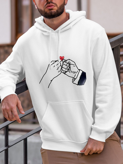 Men's Graphic Hoodie Minimalist Line Drawing With Red Flower In Hands