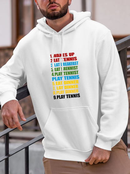 Men's Graphic Hoodie Wake Up Eat Breakfast And Play Tennis Among Colorful Bold Letters Hoodie