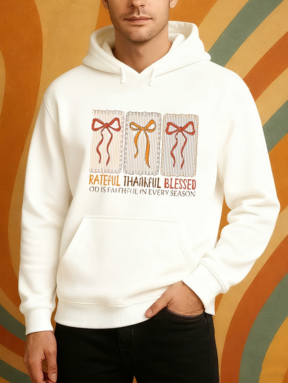 Men's Graphic Hoodie Grateful Thankful Blessed Colorful Bows Among Abstract Painted Strokes Hoodie