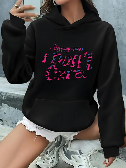 Women's Graphic Hoodie Colorful Wilderness Camo With Bright Pink Accents On Graphic Patch Hoodie