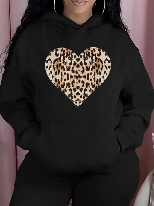 Women's Graphic Hoodie Wild Leopard Pattern Heart Print Hoodie
