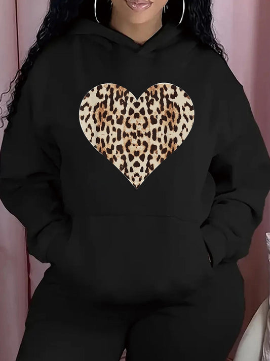 Women's Graphic Hoodie Wild Leopard Pattern Heart Print Hoodie