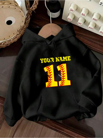 Women's Graphic Hoodie Your Name Bright Yellow Baseball Stitch Pattern Number Hoodie