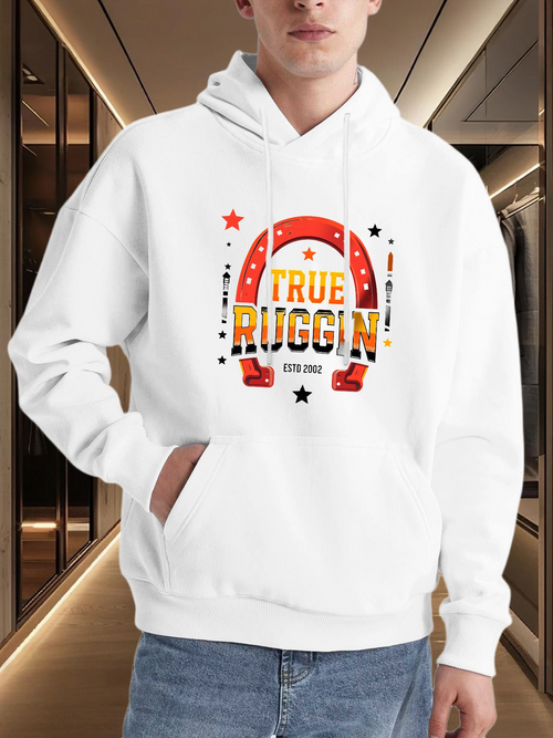 Men's Graphic Hoodie True Ruggin Stars And Horseshoe Emphasizing Western Rodeo Theme