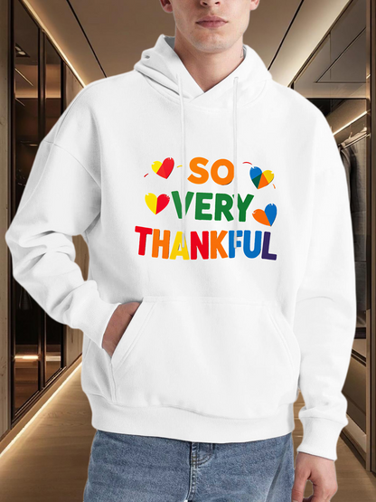 Men's Graphic Hoodie So Very Thankful With Rainbow Hearts And Bold Colorful Letters Hoodie