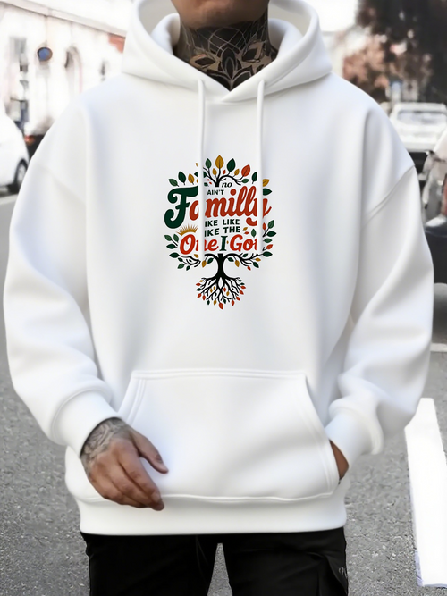 Men's Graphic Hoodie Family Roots Tree With Colorful Typography Among Leafy Branches