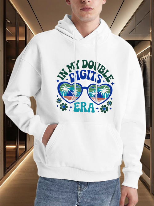 Men's Graphic Hoodie In My Double Digits Era Sunglasses With Palm Trees And Festive Flowers