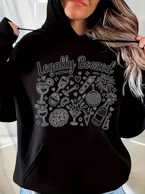 Women's Graphic Hoodie Legally Boozed Whimsical Cocktails Champagne Flutes And Party Confetti Nightlife Celebration Drinks