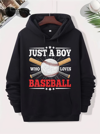 Men's Graphic Hoodie Just A Boy Who Loves Baseball With Two Bats And Stars Around A Baseball