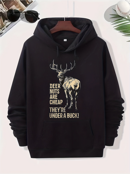 Men's Graphic Hoodie Deer Nuts Are Cheap With Large Antlers Standing Proudly Under Forest Deer