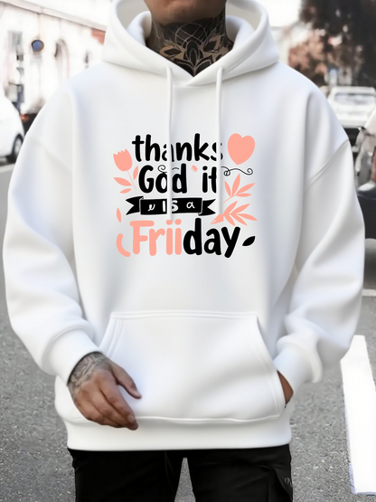 Men's Graphic Hoodie Hearts And Leaves With Thank God It Is Friday Text Hoodie