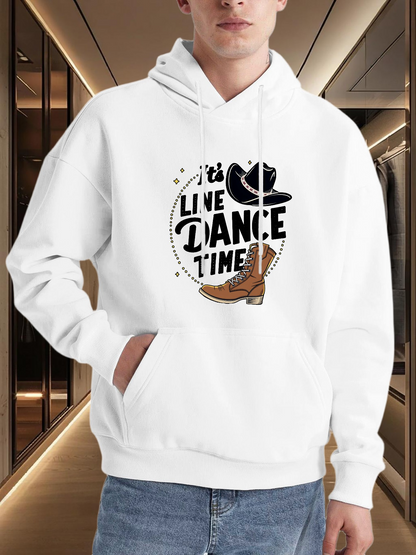 Men's Graphic Hoodie Its Line Dance Time With Cowboy Hat And Boots Silhouette