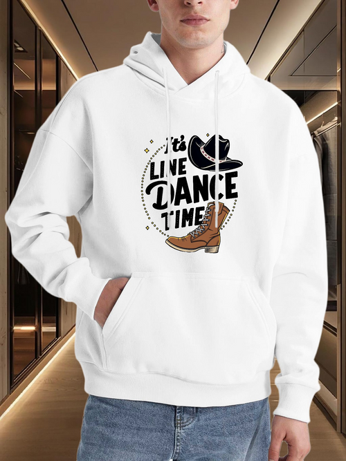 Men's Graphic Hoodie Its Line Dance Time With Cowboy Hat And Boots Silhouette