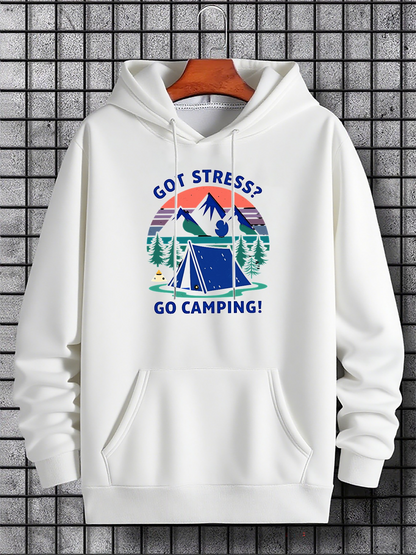 Men's Graphic Hoodie Got Stress Go Camping With Mountains Trees And Camp Scene