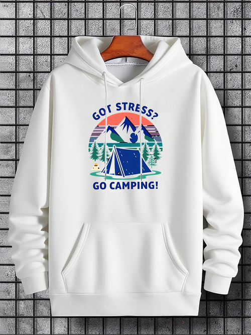 Men's Graphic Hoodie Got Stress Go Camping With Mountains Trees And Camp Scene