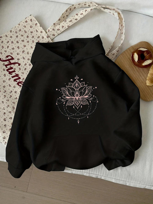 Women's Graphic Hoodie Radiant Mandala With Lotus Blossom At Center Amid Star Bursts Flower