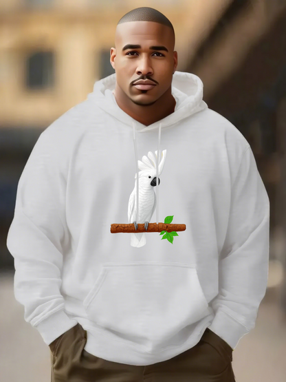 Men's Graphic Hoodie Leafy Branch Perched With A White Cockatoo Standing Gracefully