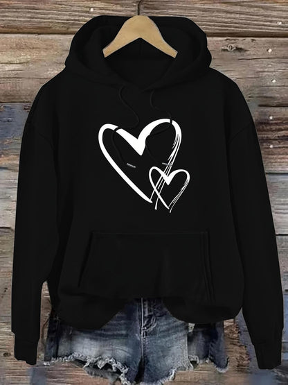 Women's Graphic Hoodie Bold Artistic Overlapping Hand Drawn White Hearts Hoodie