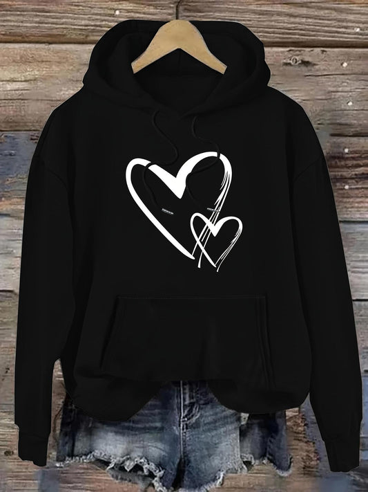 Women's Graphic Hoodie Bold Artistic Overlapping Hand Drawn White Hearts Hoodie