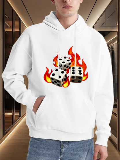 Men's Graphic Hoodie Flames Blazing Among Tumbling Dice With Smoky Night Casino Dice
