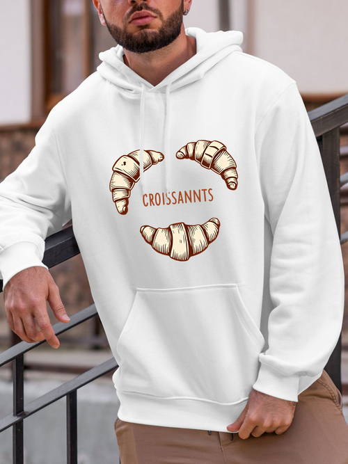 Men's Graphic Hoodie Croissants Rustic Golden Layers Surrounded By Painted French Pastry Croissant