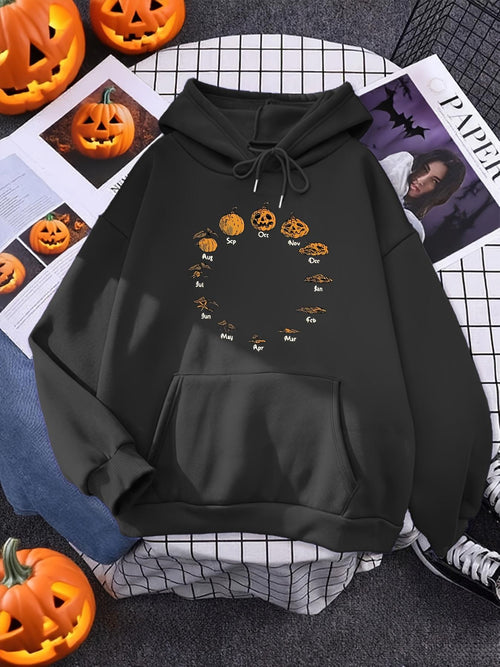 Women's Graphic Hoodie Glowing Jack O Lantern Pumpkins In A Heart Shape Design Hoodie