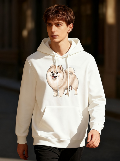 Men's Graphic Hoodie Soft Sunlight Shining Down On Fluffy Cream Colored Shiba Inu Dog