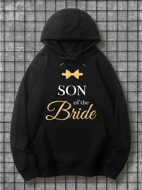Men's Graphic Hoodie Elegant Gold Lettering With Bowtie Son Of The Bride Hoodie