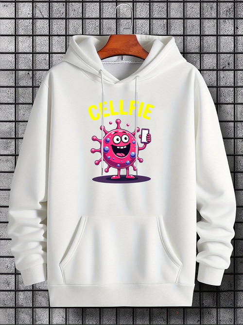 Men's Graphic Hoodie Chill Me Happy Smiling Cartoon Virus Under Bright Neon Letters