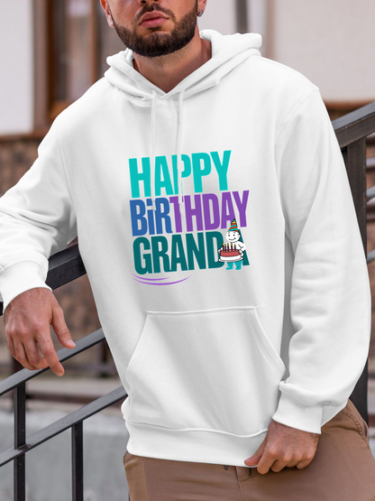 Men's Graphic Hoodie Happy Birthday Grandpa With Playful Colorful Typographic Lettering Cake