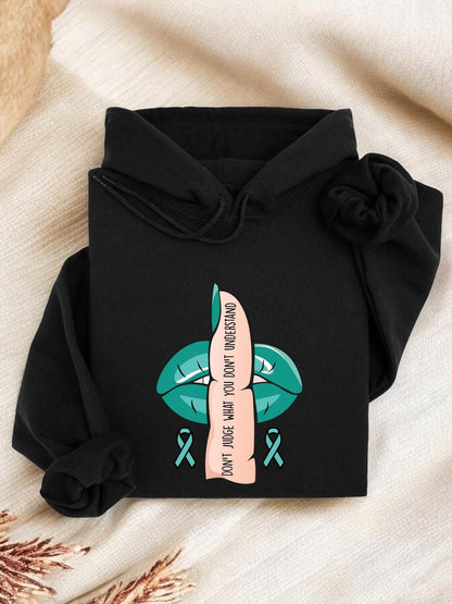 Women's Graphic Hoodie Just Ask Her Im Busy Kicking Cancer Ribbon Lips Design Hoodie