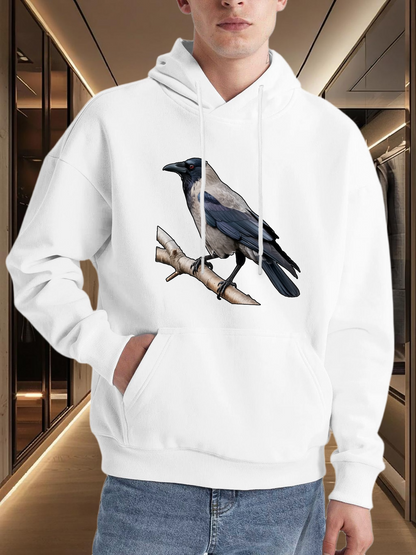 Men's Graphic Hoodie Perched On A Bare Branch With Intense Staring Eyes Raven
