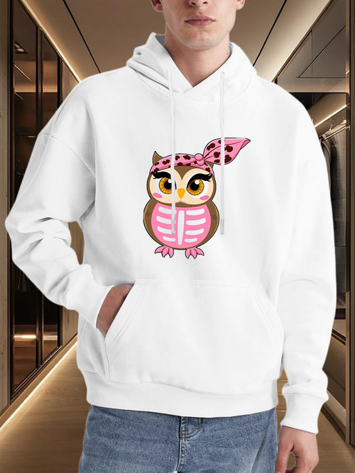 Men's Graphic Hoodie Stylish Pink Bandana Pattern Bright Eyes Cartoon Owl