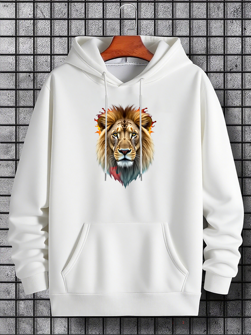 Men's Graphic Hoodie Vivid Colorful Brushstrokes Forming A Majestic Lion Portrait