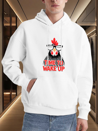 Men's Graphic Hoodie Time To Wake Up With Glasses Wearing Chicken In Funny Colors