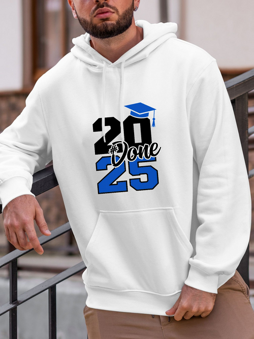 Men's Graphic Hoodie Blue Graduation Cap With Number Twenty Twenty Five Hoodie